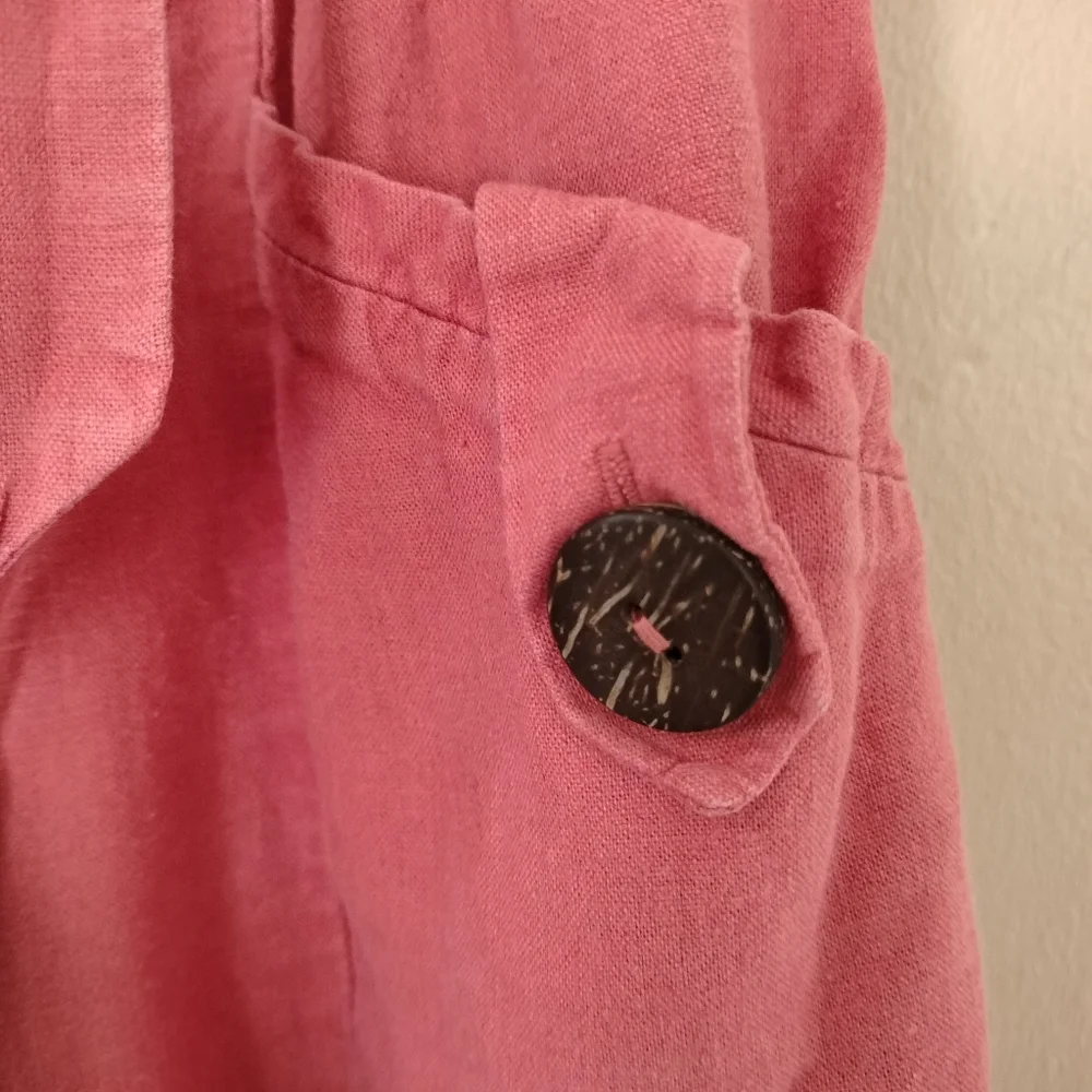 Topshop Linen Blend Orange A-Line Skirt Decorative Buttons Belt 6 Office Travel
